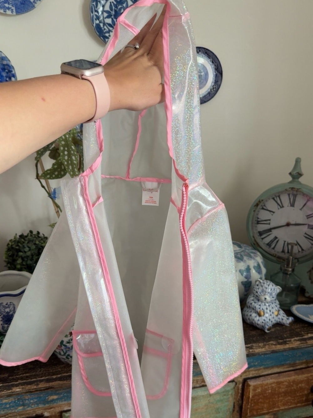 Cat & Jack Iridescent Clear Raincoat with Pink Trim